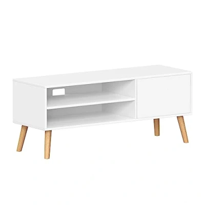 Imagen de VASAGLE Mueble de TV, Mesa para televisores hasta 55 Pulgadas, Largo 120 cm, Centro Entretenimiento, Mediados Siglo Salón, Dormitorio, Blanco LTV120T46