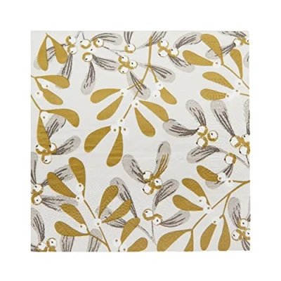 Imagen de Talking Tables Paquete de 20 Servilletas navideñas muérdago plateado y dorado, papel para Navidad, día boxeo, cena invierno, decoupage, (BC MIST NAPKIN V2)