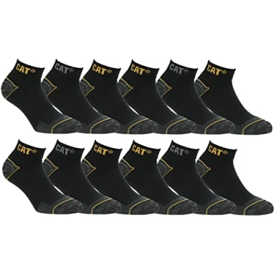 Imagen de Caterpillar Calcetines de trabajo Algodón para hombres, reforzados en el talón y la punta, 12 Pares (Negro, 35 38)