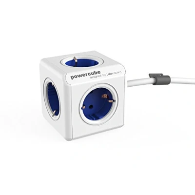 Imagen de Allocacoc 1300BL/DEEXPC Regleta de 5 tomas corriente, cable 1.5 metros y kit soporte para fijar en mesa, Color Azul