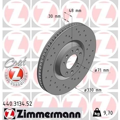 Imagen de ZIMMERMANN SPORT COAT Z 440.3134.52 Disco de freno 330 30 8/5 5 108 ventilación interna, perforado revestido PEUGEOT: 308 II Hatchback, SW 2