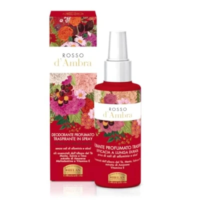 Imagen de Helan, Rojo Ámbar Desodorante en Spray de Larga Duración sin Alcohol para Mujer con Esenciales Árbol Té Astringentes y Menta Refrescante, Perfume Piel Sensible Vitamina E, 100 ml