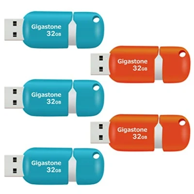 Imagen de Gigastone V10 32GB 5 Pack USB2.0 Flash Drive Thumb Memory Stick Pen Capless Retractable Design (Blue&amp;Orange)