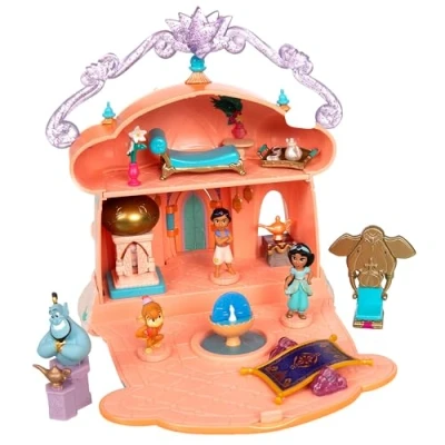Imagen de Disney Store Official, Aladdín y Princesa Jasmine casa muñecas, colección Once Upon a Story, 14cm/6&quot;, Set Juego con Palacio Sultán, Abú, Genio, lámpara, Alfombra Mágica más, Apto Partir de 3 años