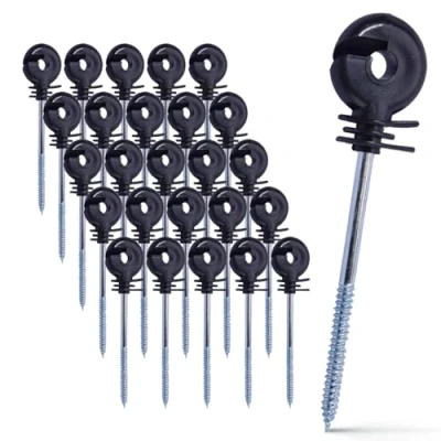 Imagen de Fensmile 25pcs anillo aislador plástico tornillo poste madera aislante para accesorios de valla eléctrica negro