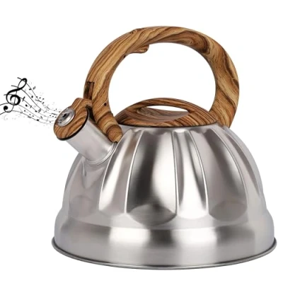 Imagen de Belle Vous Tetera Plateada 3L de Inducción con Silbato Hervidor Agua Silbante Vintage para Cocina Gas o Induccion Vitroceramica Camping Te Café e Infusiones