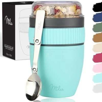Imagen de Milu vaso de muesli to go 400ml I plástico para yogur con cuchara (turquesa)