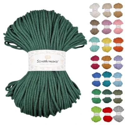 Imagen de Sznurkomania cordón de algodón trenzado 5 mm, 100 m, 46 colores, ganchillo, macramé, hilo premium, cuerda (verde botella)