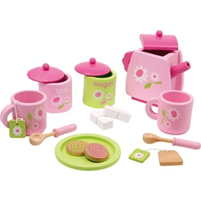 Imagen de Small Foot Juego de té Madera, Accesorios para la Cocina los niños, 17 Piezas, a Partir 3 años, 2849 Juguete, Color Negro