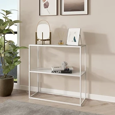 Imagen de [en.casa] Mueble de Entrada Atemporal Mesa Consola Versátil Recibidor con 1 Estante Inferior Acero 80 x 26 cm Blanco Mate