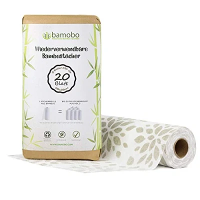 Imagen de Rollo de cocina bambú 100%. Paños lavables. papel respetuosos con el medio ambiente. Sustituye hasta 50 rollos domésticos. Absorbente, resistente a rasguños