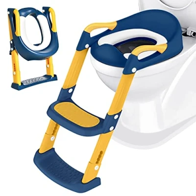 Imagen de Inodoro Maceta WC Niño Bebe: Asiento Reductor para Bebé Elevador Silla con Caminar Niños de Aprendizaje Niña Plegable Limpieza Adaptador Azul