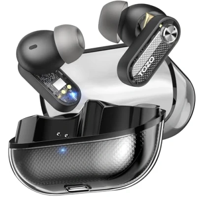 Imagen de TOZO Crystal Pods Auriculares Inalámbricos Bluetooth, Inalambricos Bluetooth 5.4 Híbrida ANC IA Llamadas Gaming Modo ORIGX 2.0 EQs 35H Reproducción Carga Rápida USB C IPX5 Negro