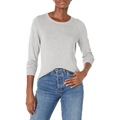 Imagen de Amazon Essentials Jersey de Cuello Caja Ligero Manga Larga (Disponible en Tallas Grandes) Mujer, Gris Claro Mezcla, XXL