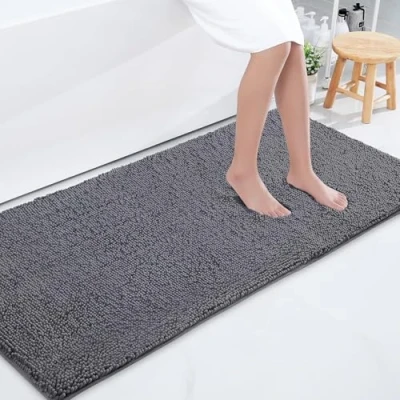Imagen de Homaxy Alfombra de baño Antideslizante, Microfibra Chenilla Suave, Absorbente, Lavable a máquina, 60 x 120 cm, Gris Oscuro