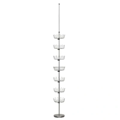 Imagen de Household Essentials Floor to Ceiling 6 Tier Revolving Shoe Tree with Basket, Silver