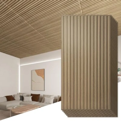 Imagen de Art3d 6 piezas 3D paneles de pared PVC azulejos techo listones diseño decoración la interior 120x60 cm (2x4 FT) decorativo suspendido nogal 4,4 ㎡