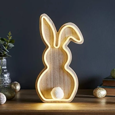 Imagen de Lights4fun Señal Luminosa Neon Conejo de Madera con LED Blancos Cálidos a Pilas para Adorno Interiores