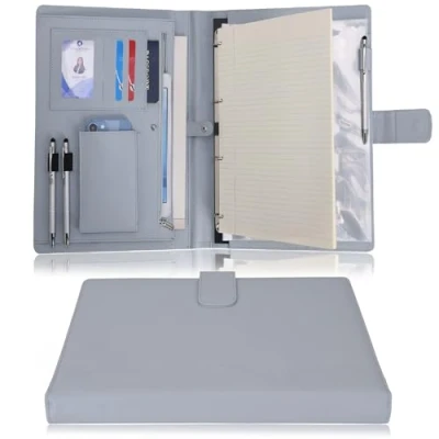 Imagen de Wonderpool A4 PU Cuero 4 Anillos Combo de Escritura Documentos Múltiples con Portapapeles Extraíble y Bolsillo Funcional para Organizador Oficina Viajes Escuela (Gris claro)