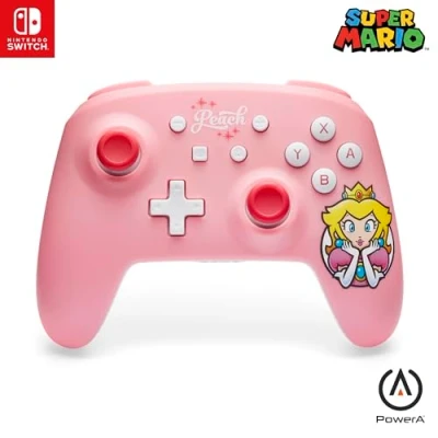 Imagen de mando Inalámbrico PowerA para Nintendo Switch Rosa Princess Peach, Modelo OLED, Lite, de juego, Bluetooth, controles movimiento, con licencia oficial