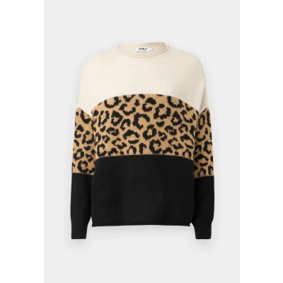 Imagen de ONLY Onljade Animal LS O Cuello CC Knt Suéter, Moonbeam/Pattern:Black/Toasted Coconut, S para Mujer