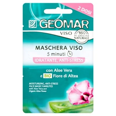 Imagen de GEOMAR Mascarilla Facial Hidratante Anti Estrés, 5 minutos, 95% de Origen Natural, Dermatológicamente Probada, Made in Italy, 7,5 ml x 2