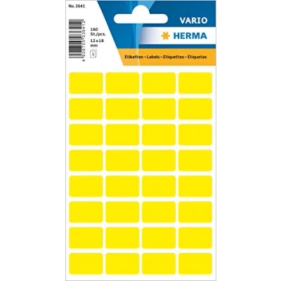 Imagen de HERMA 3641 etiquetas amarillas, 5 hojas, 12 x 18 mm, 32 por hoja, 160 pegatinas, autoadhesivas, multiusos para escribir, adhesivas universales de papel, en blanco