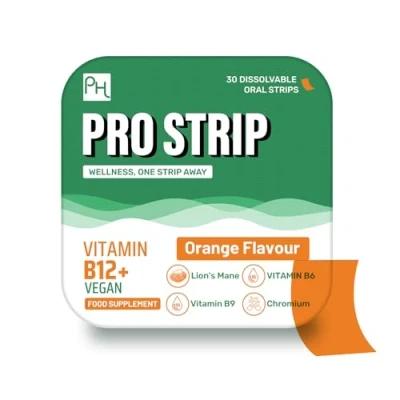 Imagen de PROSTRIP® vitamina B12+ 1500 mcg con B6, ácido fólico, cromo y hongo melena de león 30 tiras veganas orales No necesita agua Prowise Healthcare