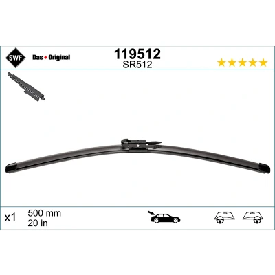 Imagen de Limpiaparabrisas Swf Visioflex Rear 119512 500mm posterior Sin marco OPEL: Insignia A Hatchback, FORD: Mondeo 5