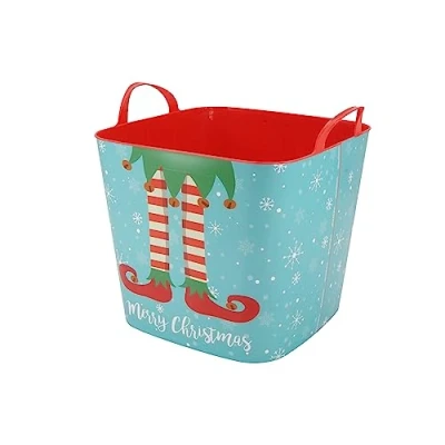 Imagen de SP Berner Cesta Leña con Decoracion Navidad Capazo Plastico Multiusos Adornos Navideños Diseño Elfo 25 L