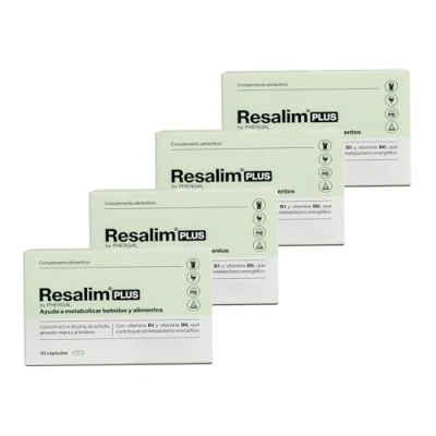 Imagen de Resalim PLUS Complemento Alimenticio para Ayudar a Metabolizar Bebidas y Alimentos, Ayuda disminuir el cansancio la fatiga Pack de 4