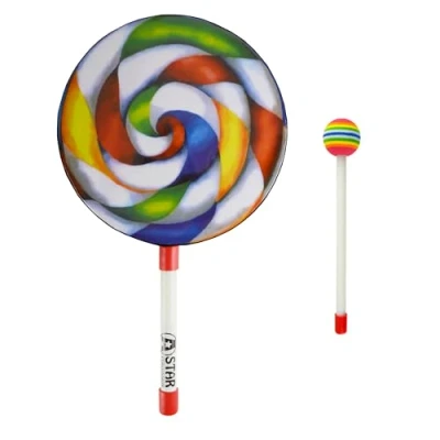 Imagen de A Star Tambor de mano Lollipop 8 pulgadas con batidor cabeza blanda plástico arcoíris 20 cm Paquete 10
