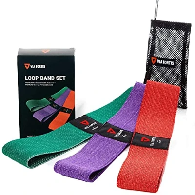 Imagen de VIA FORTIS Booty Band Loop [Antideslizante e irrompible] Banda de Fitness/Gimnasia en Pack o Individualmente para Piernas, Glúteos y Brazos Textil Lugar Caucho