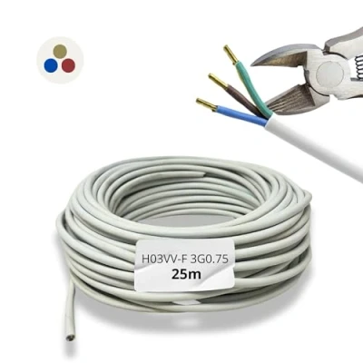 Imagen de HALOTEC 25 metros Cable electrico 3 hilos 3x0.75 para Extensiones H03VV F Instalación corriente PVC Blanco Manguera Redonda tres