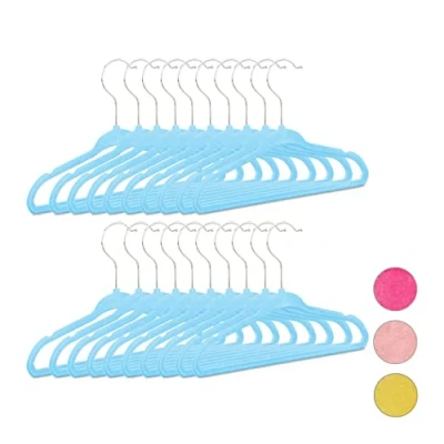 Imagen de Relaxdays Perchas Infantiles, Plástico y terciopelo, Turquesa, 18 x 28 0,5 cm, Pack de 20
