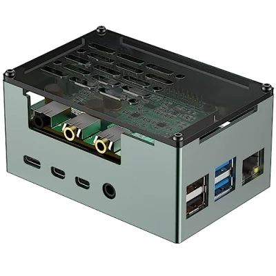 Imagen de carcasa de aluminio Raspberry Pi 4 con aleación para radiadores pasivos ventilador 3510 pwm, adecuada DAC/DAC Pro/Amp/AMP Pro / rs485 y sombrero can