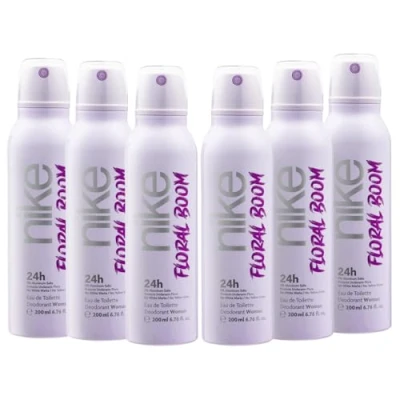 Imagen de NIKE Floral Boom, Desodorante Mujer Spray, Pack de 6 x 200 ml, Antimanchas para Todo Tipo Piel, 0% Sales Aluminio, Larga Duración, Fragancia Almizclada