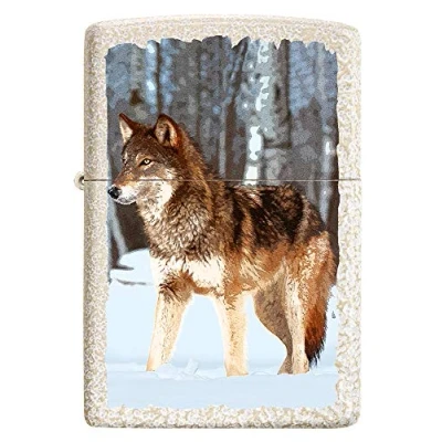 Imagen de ZIPPO Mechero de tormenta, diseño Lobo en Bosque nevado, Imagen Color, Cristal mercurioso, Recargable, Caja Regalo
