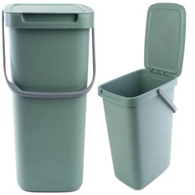 Imagen de KADAX cubo de basura con tapa y asa, plástico, reciclaje rectangular abatible (verde, 12 L)
