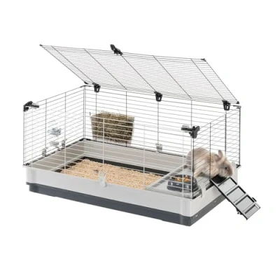 Imagen de Ferplast Jaula Conejos KROLIK L Espaciosa y Modular, Techo Abatible, Escalera Frontal, Clips de Seguridad Accesorios Incluidos Eco Sostenible 100 x 60 h 50 cm