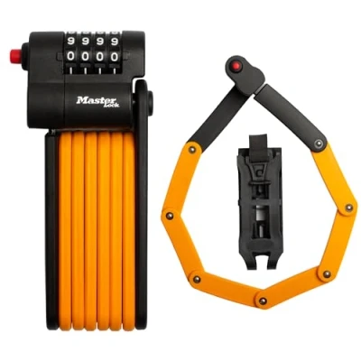 Imagen de Master Lock Candado plegable para bicicleta, apertura con código, barras en acero endurecido, portador y soporte de montaje incluidos, 80 cm