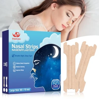 Imagen de AnjoCare 50pz Tiras Nasales, Nasales Extrafuertes para Dejar de Roncar y Aliviar la Congestión Nasal, Anti Ronquidos que Ayudan a Respirar un Mejor Sueño Nocturno