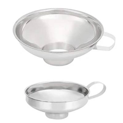 Imagen de 2 piezas embudos hogar acero inoxidable boca ancha mermelada enlatado embudo taza tolva accesorios de cocina para la transferencia líquido en polvo