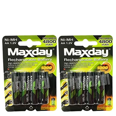 Imagen de Lote de 8 pilas Maxday AA LR03 1,2 V NI MH recargables, batería 4800 mAh