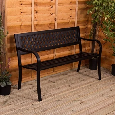 Imagen de Home Discount Garden Vida Banco de jardín Acero, celosía, plástico, Black, H 77 x W 125 D 53 cm Approx
