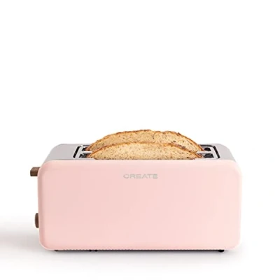 Imagen de CREATE/TOAST RETRO XL/Tostadora Rosa / 6 Niveles de potencia, bandeja recogemigas, termostato, descongelación, recalentar, 2 ranuras rebanadas anchas, 1500W