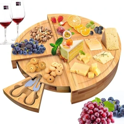 Imagen de Villux Bandeja de servir bambú, para servir, tabla barbacoa, queso, cartas, juego cuchillos madera