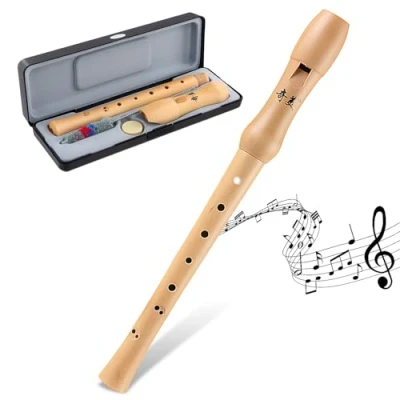 Imagen de Volumoon Flauta Dulce de Madera Soprano, Soprano Estilo Alemán/Barroca, con Funda y Limpiador, para Niños, Adultos, Principiantes (Digitación Barroca)