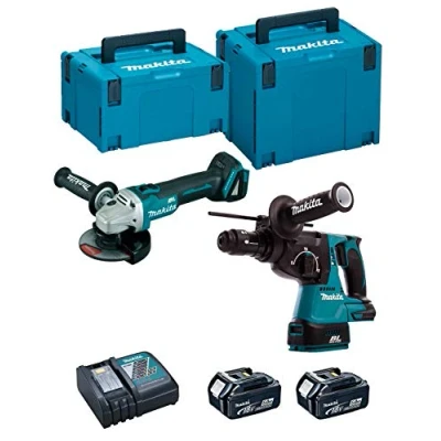 Imagen de Makita DLX2125TJ1 Kit Combo DGA504Z+DHR243Z+DC18RC+BL1850Bx2, 18V 5,0Ah, 18 W, V, Negro
