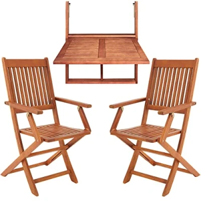 Imagen de CASARIA® Juego de Muebles Balcón Set 3 Pzs Mesa Colgante 2 Sillas Plegables Conjunto Jardín Terraza Exterior Madera FSC